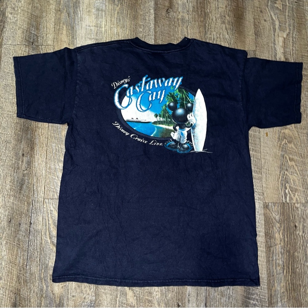 Vtg Y2k Disney Surf Cruise Line Shirt L Castaway Cay Mickey Mouse Graphic Blue - Picture 6 of 6